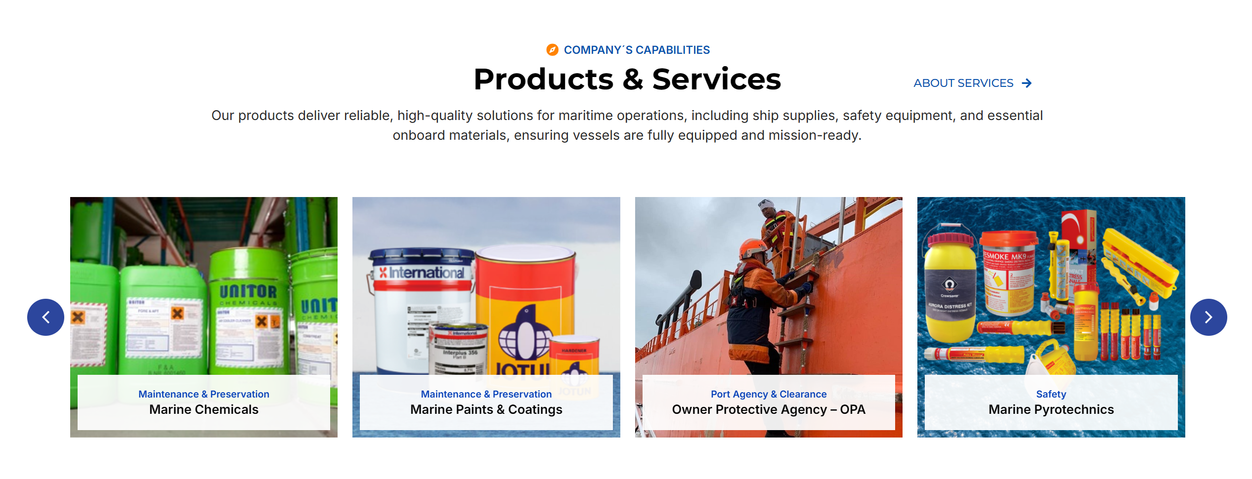 Seção Products & Services do site da SSBG