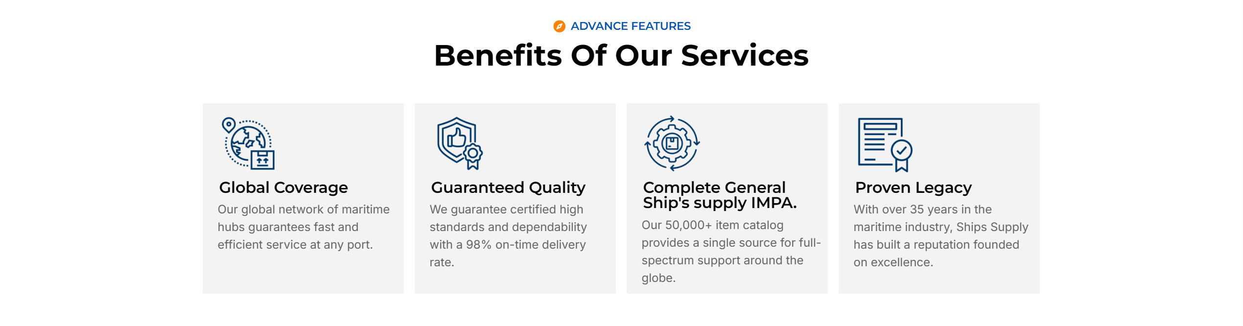 Seção Benefits of Our Services do site da SSBG