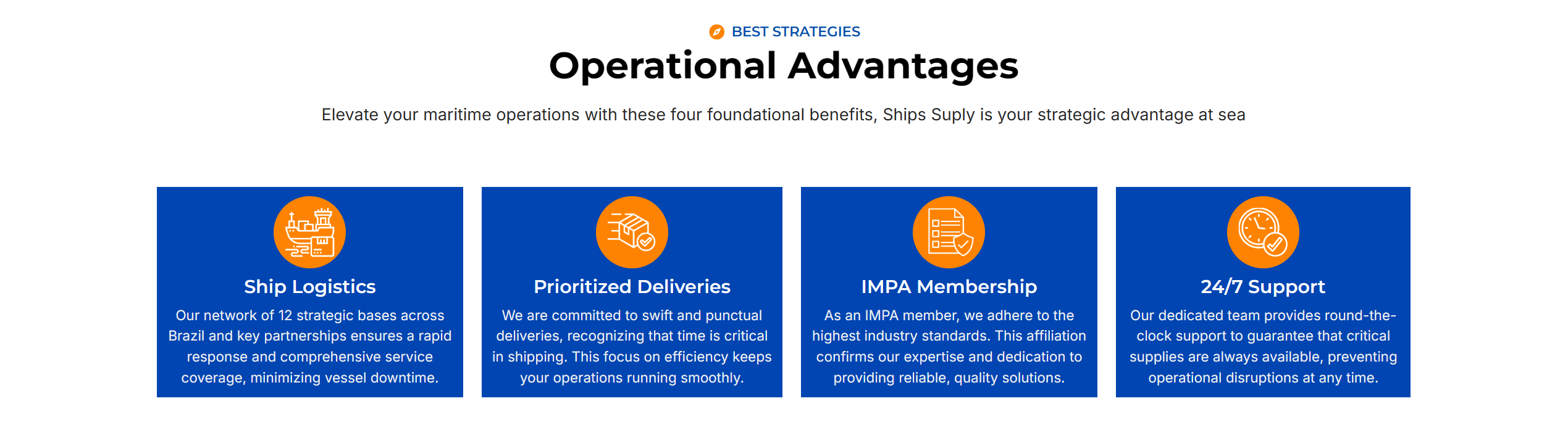 Seção Operational Advantages do site da SSBG